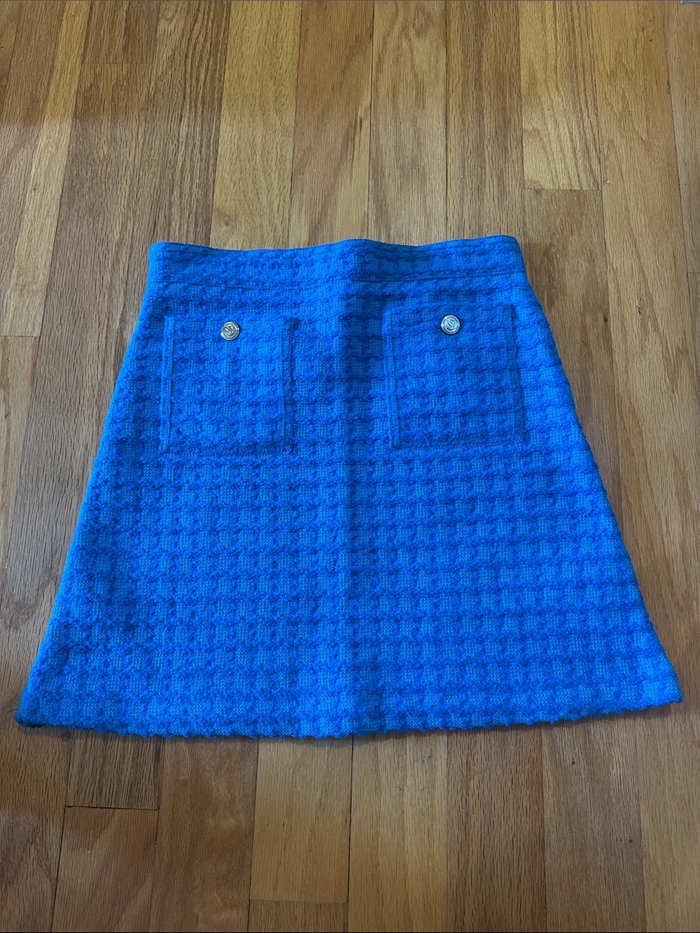 Blue Tweed A-Line Mini Skirt